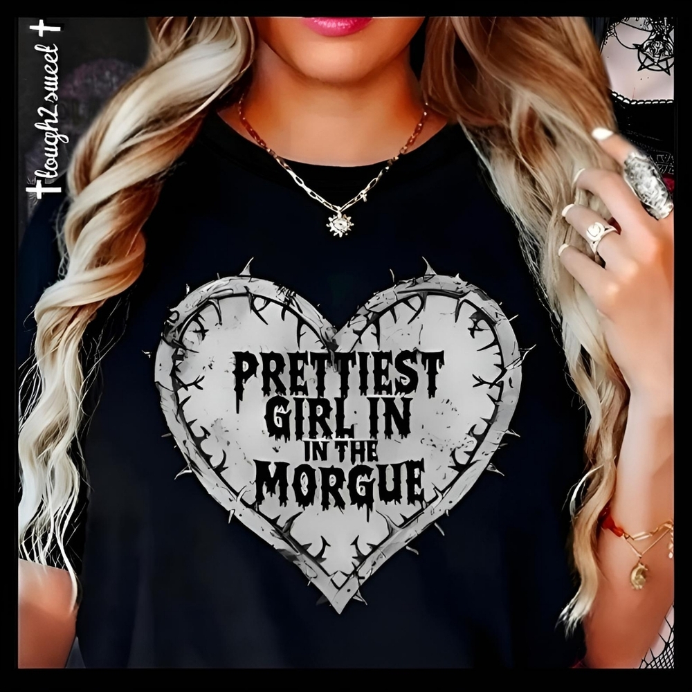 🆕️LAST 1👸💀GOTHIC PUNK "PRETTIEST GIRL IN THE MORGUE" WOMANS 2XL GRAPHIC TEE